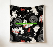 Versace Black White Red Medusa Floral Logo Print Flannel Sofa Throw Blanket IMG_1425